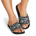 Black White And Grey Digital Camo Print Black Slide Sandals