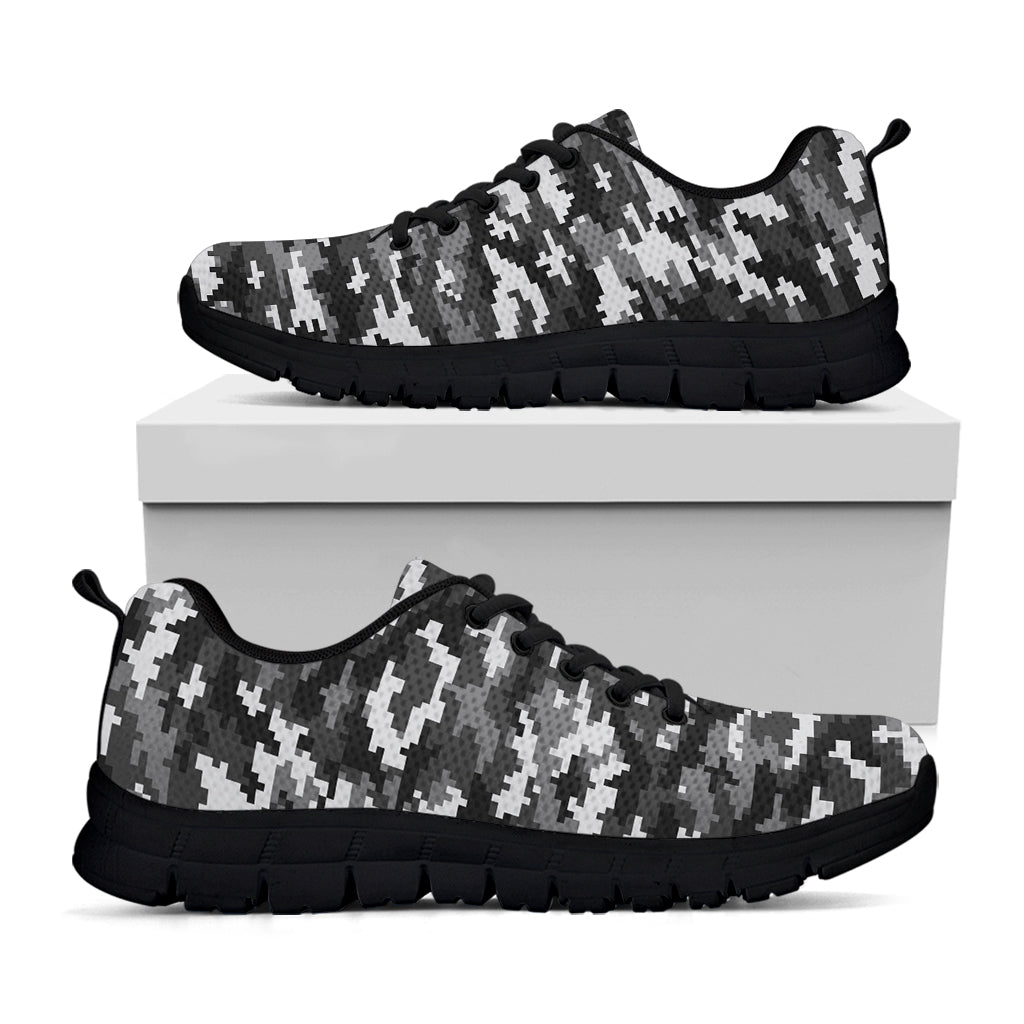 Black White And Grey Digital Camo Print Black Sneakers