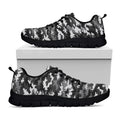 Black White And Grey Digital Camo Print Black Running Shoes