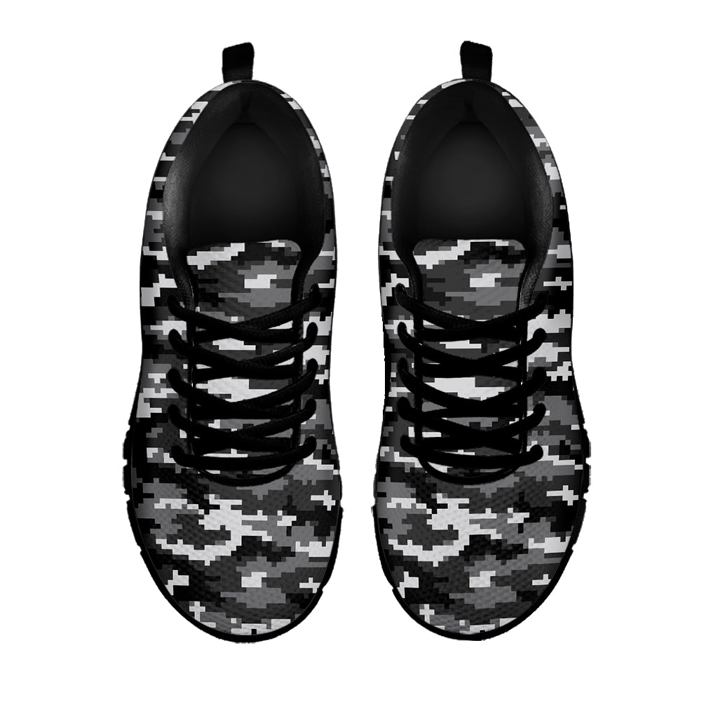 Black White And Grey Digital Camo Print Black Sneakers