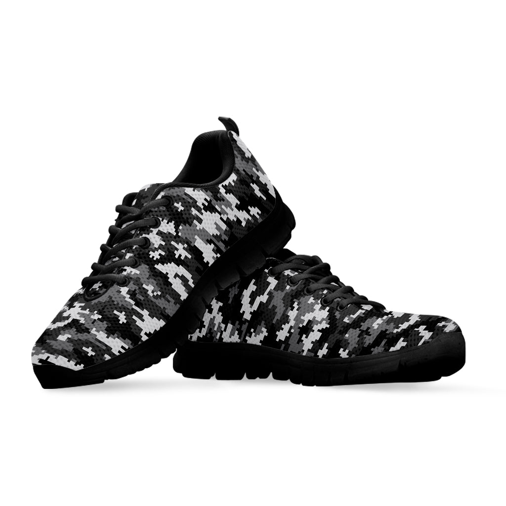 Black White And Grey Digital Camo Print Black Sneakers