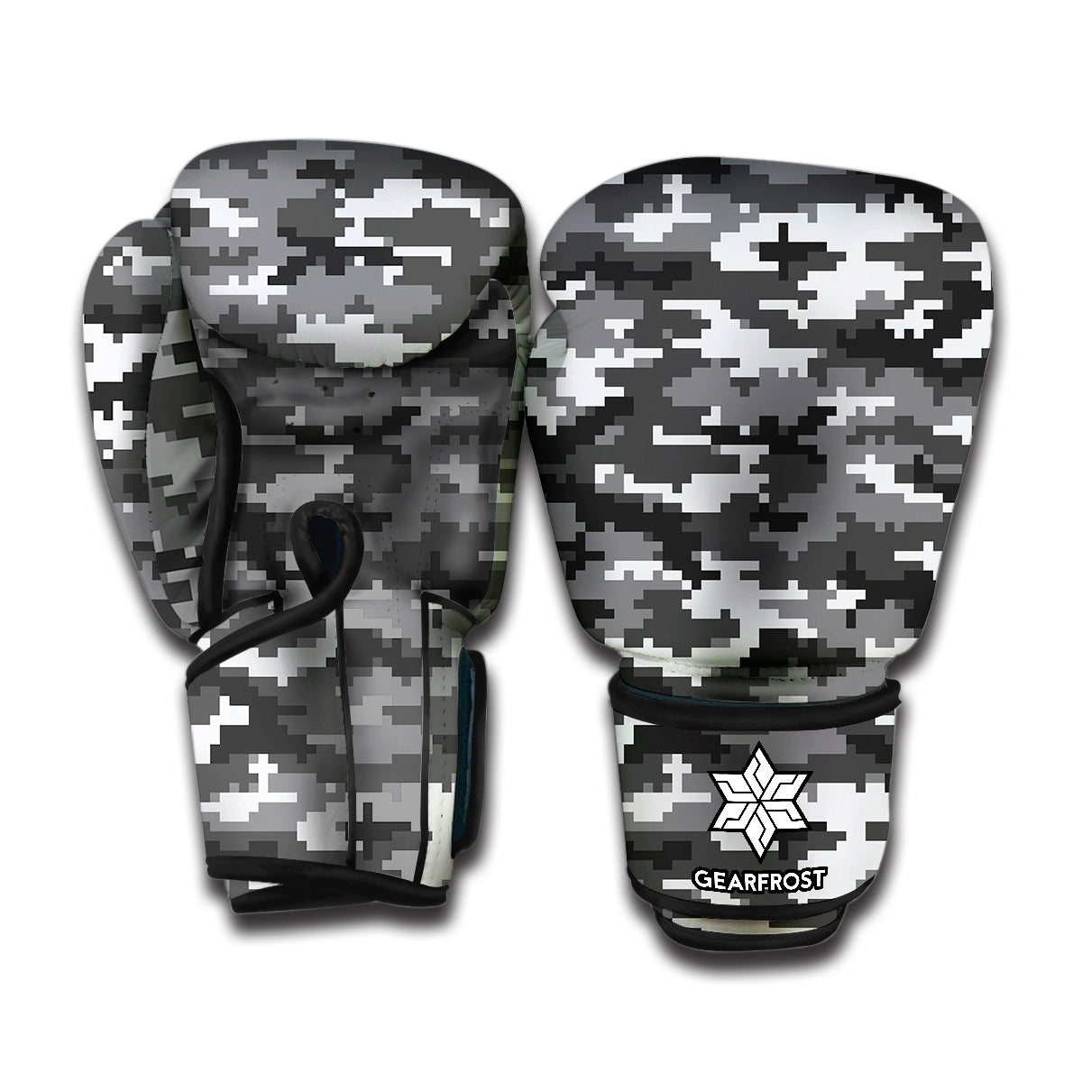 Black White And Grey Digital Camo Print Boxing Gloves
