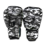 Black White And Grey Digital Camo Print Boxing Gloves