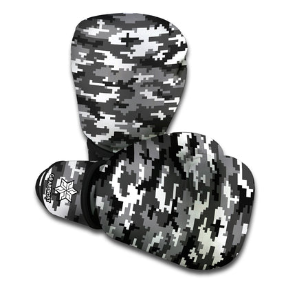 Black White And Grey Digital Camo Print Boxing Gloves