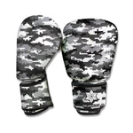 Black White And Grey Digital Camo Print Boxing Gloves