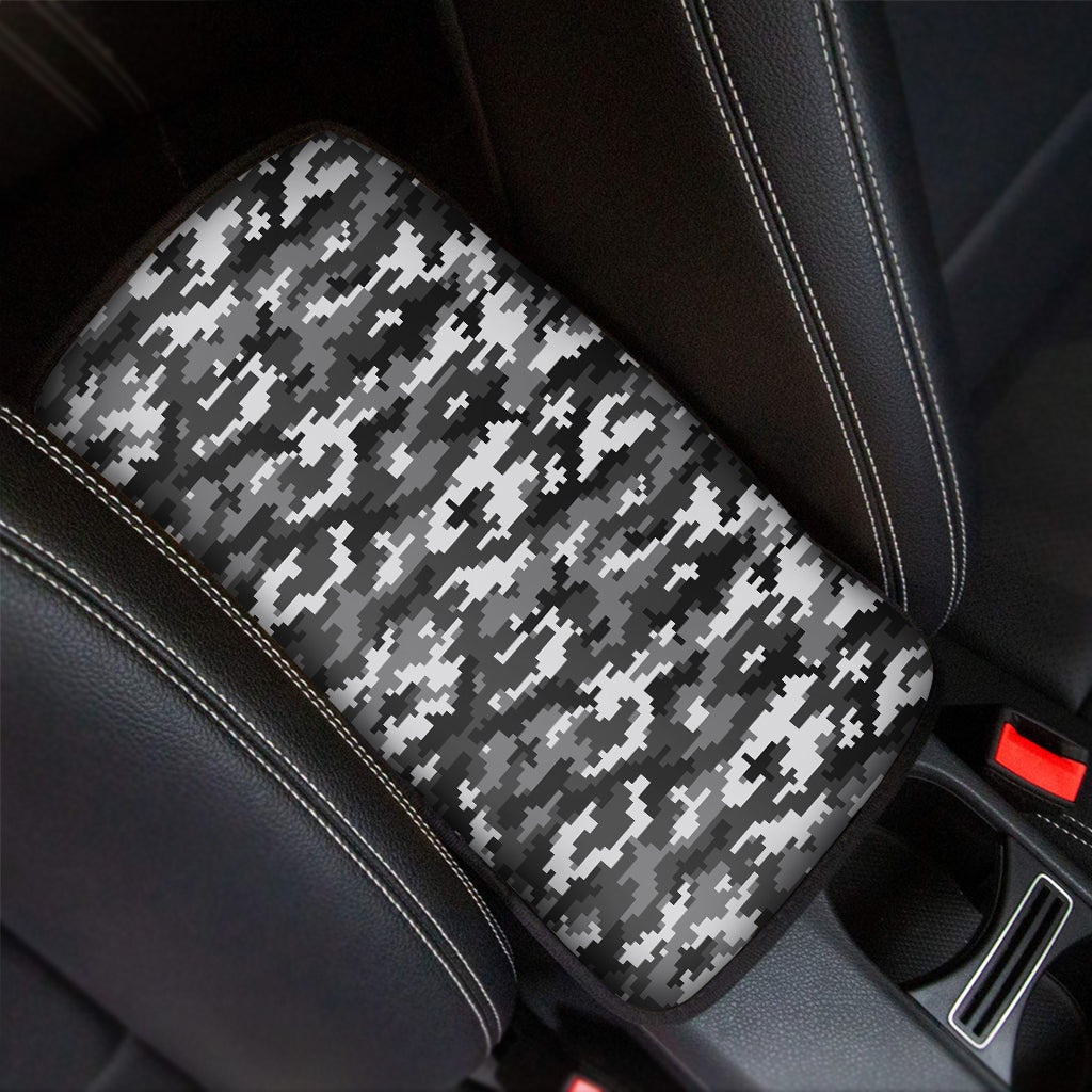 Black White And Grey Digital Camo Print Car Center Console Cover