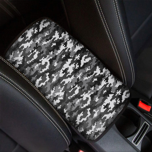 Black White And Grey Digital Camo Print Car Center Console Cover