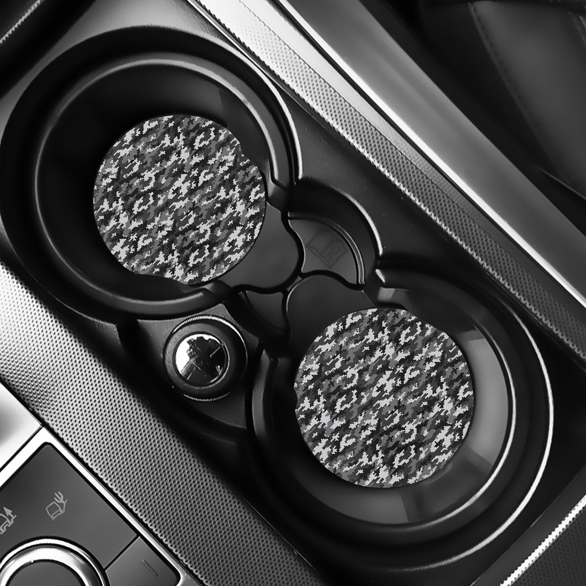 Black White And Grey Digital Camo Print Car Coasters
