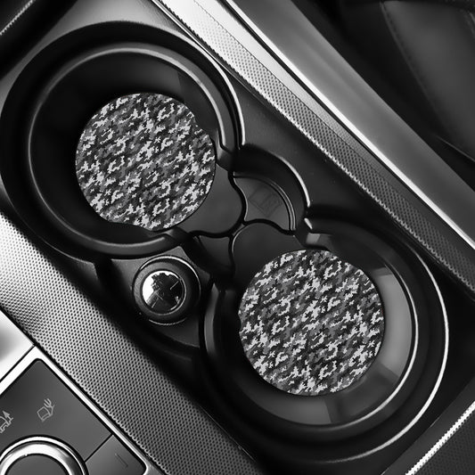Black White And Grey Digital Camo Print Car Coasters