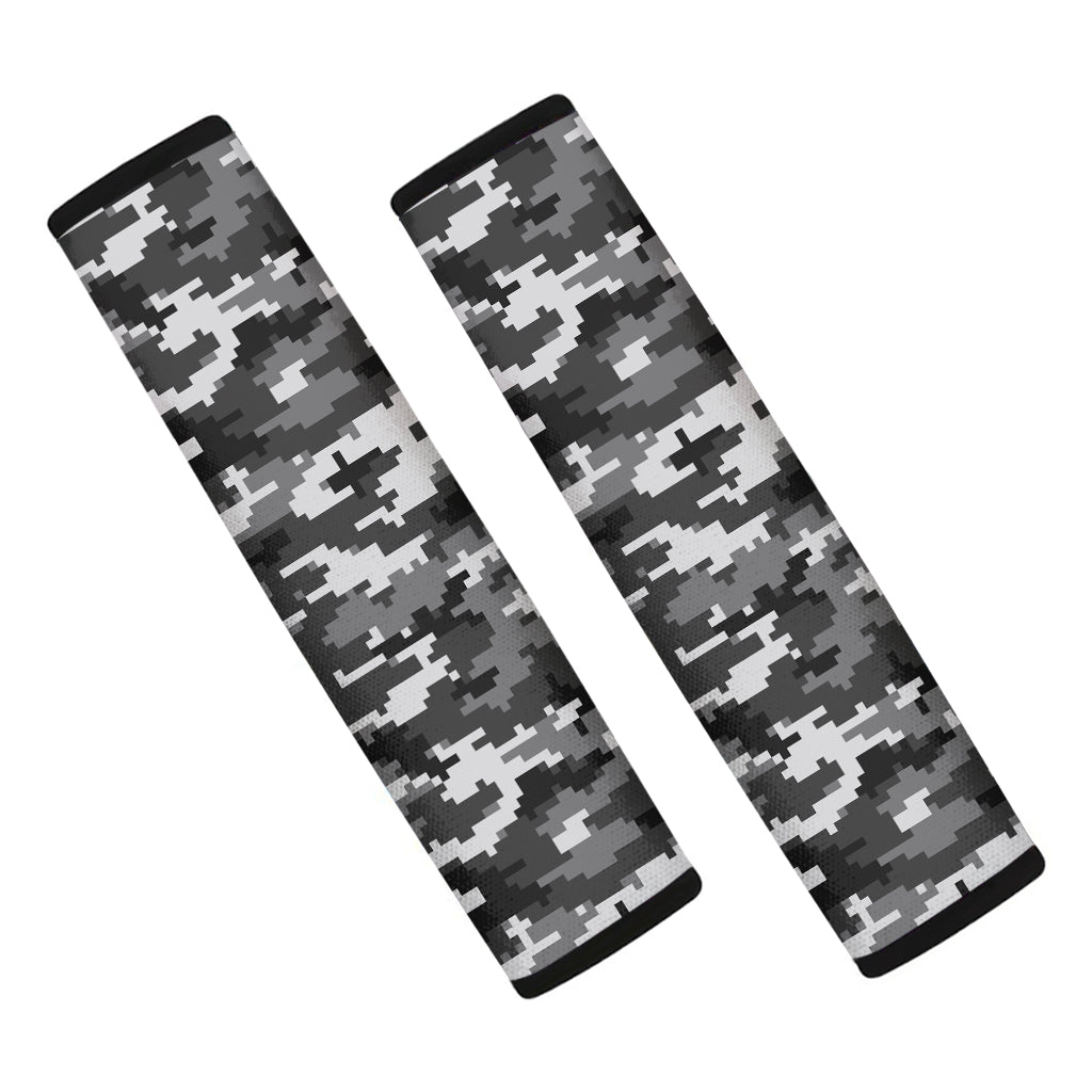 Black White And Grey Digital Camo Print Car Seat Belt Covers