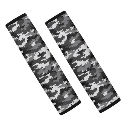 Black White And Grey Digital Camo Print Car Seat Belt Covers