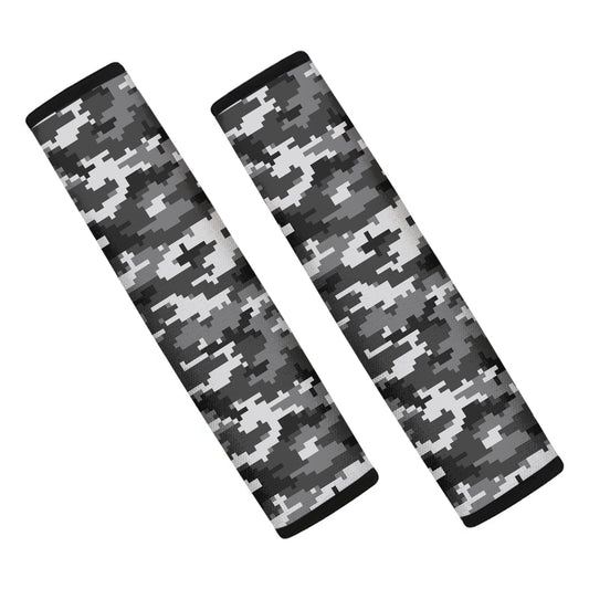 Black White And Grey Digital Camo Print Car Seat Belt Covers