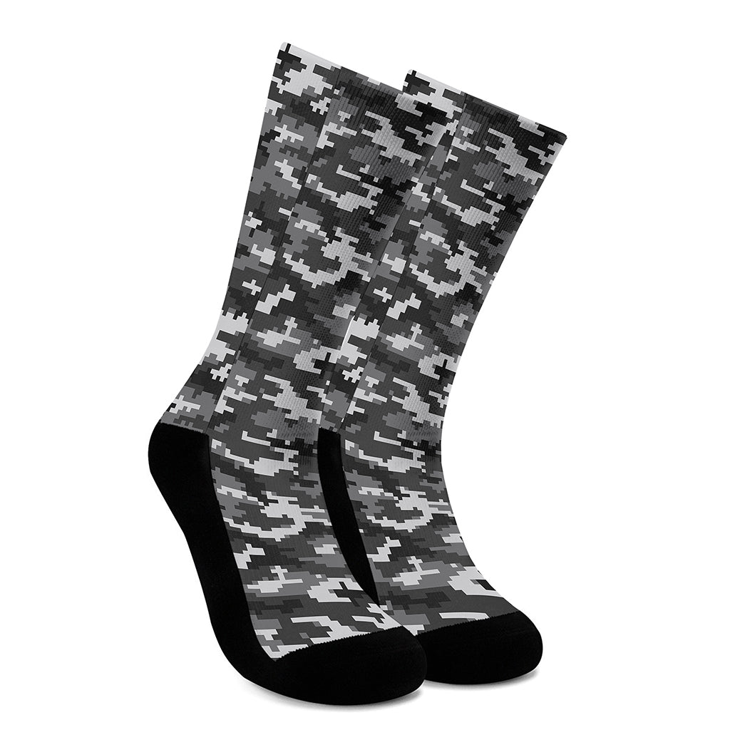 Black White And Grey Digital Camo Print Crew Socks