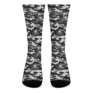 Black White And Grey Digital Camo Print Crew Socks