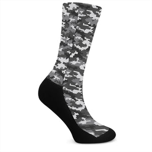 Black White And Grey Digital Camo Print Crew Socks