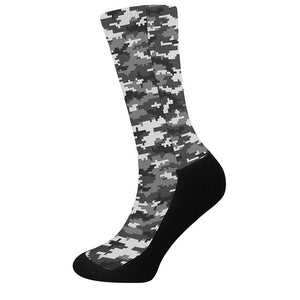 Black White And Grey Digital Camo Print Crew Socks