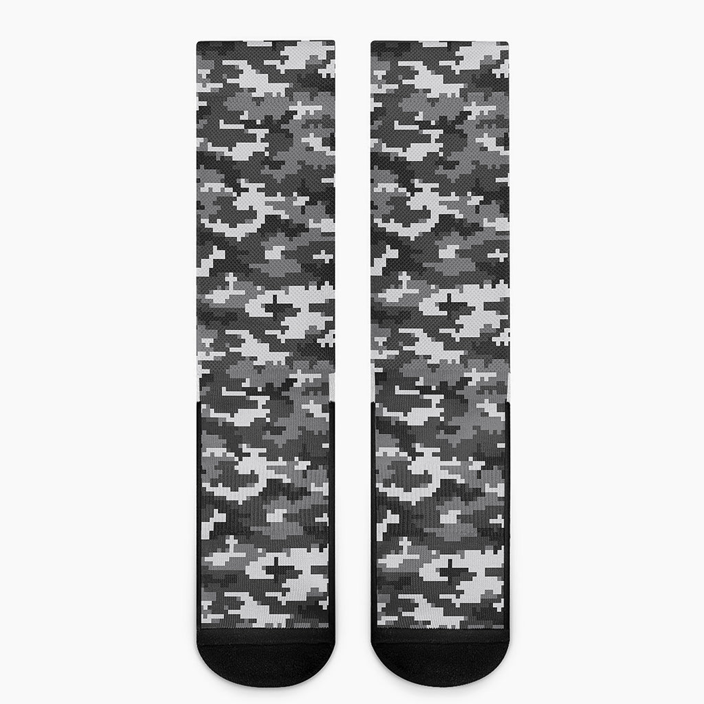 Black White And Grey Digital Camo Print Crew Socks