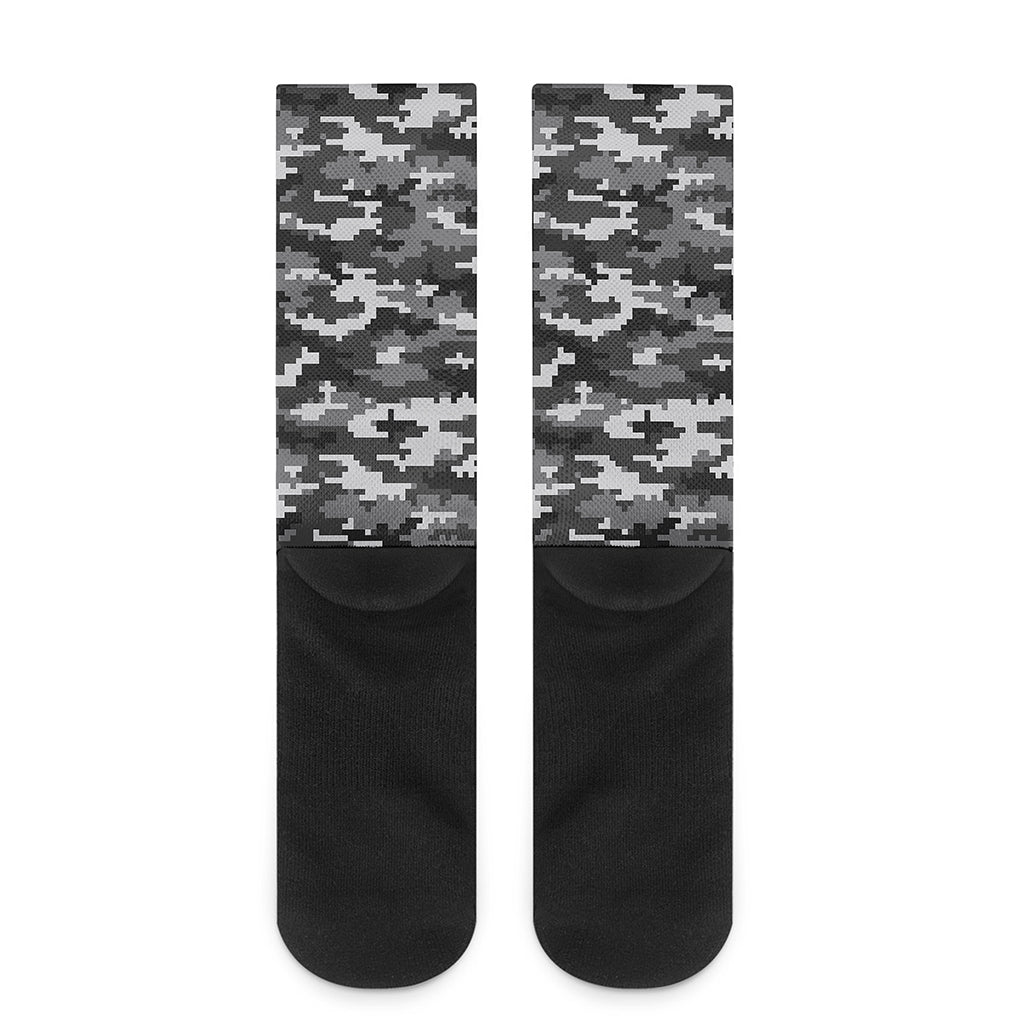 Black White And Grey Digital Camo Print Crew Socks