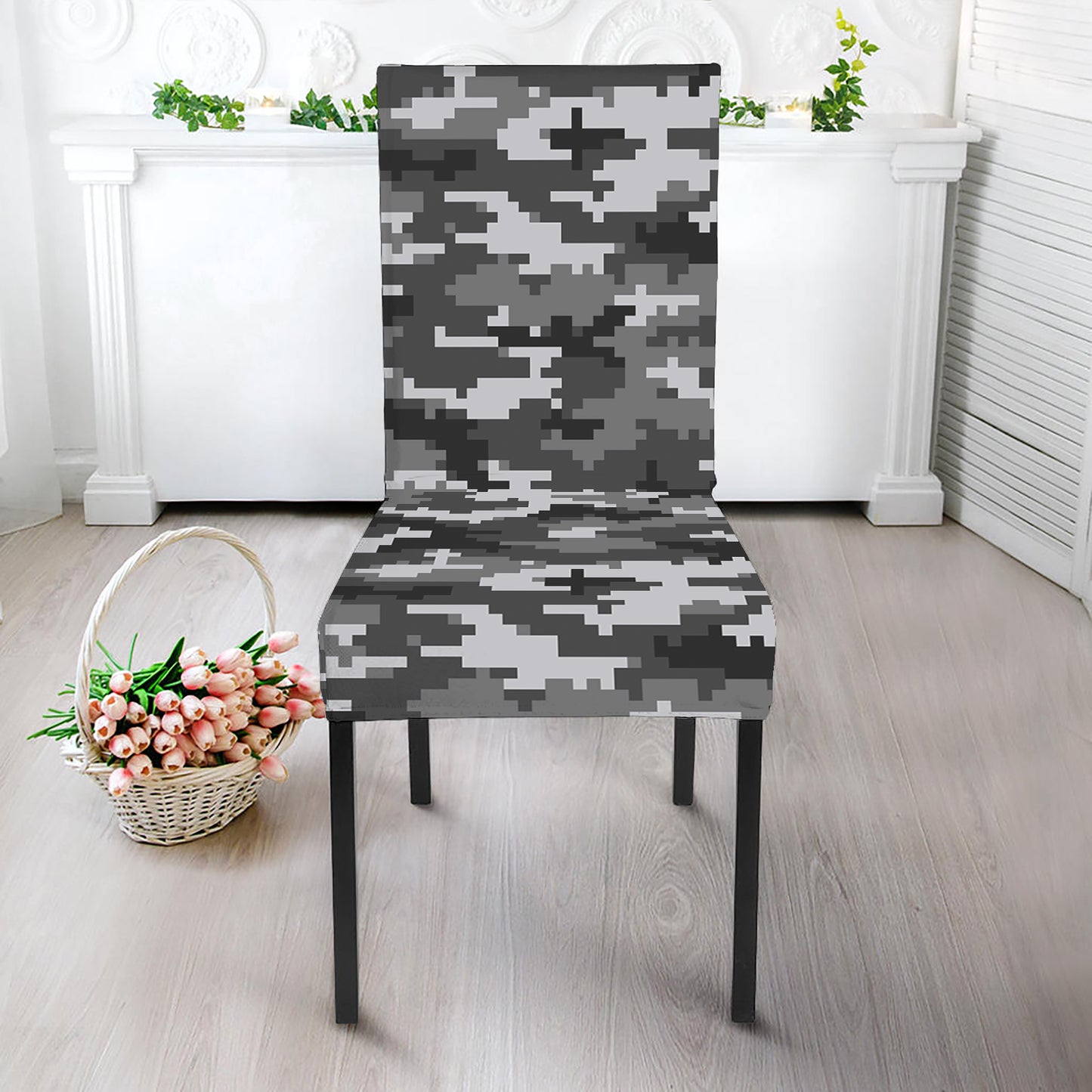 Black White And Grey Digital Camo Print Dining Chair Slipcover