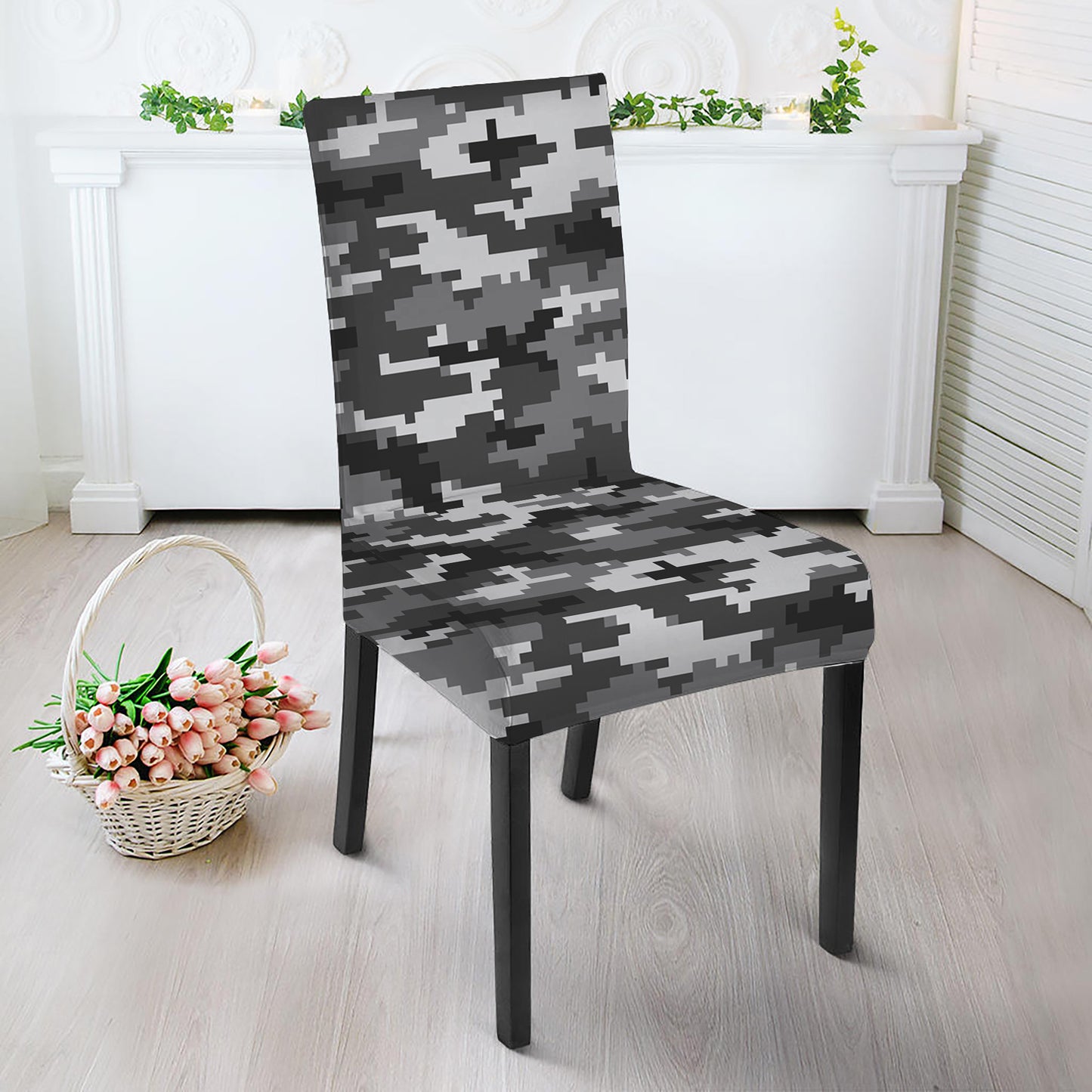 Black White And Grey Digital Camo Print Dining Chair Slipcover