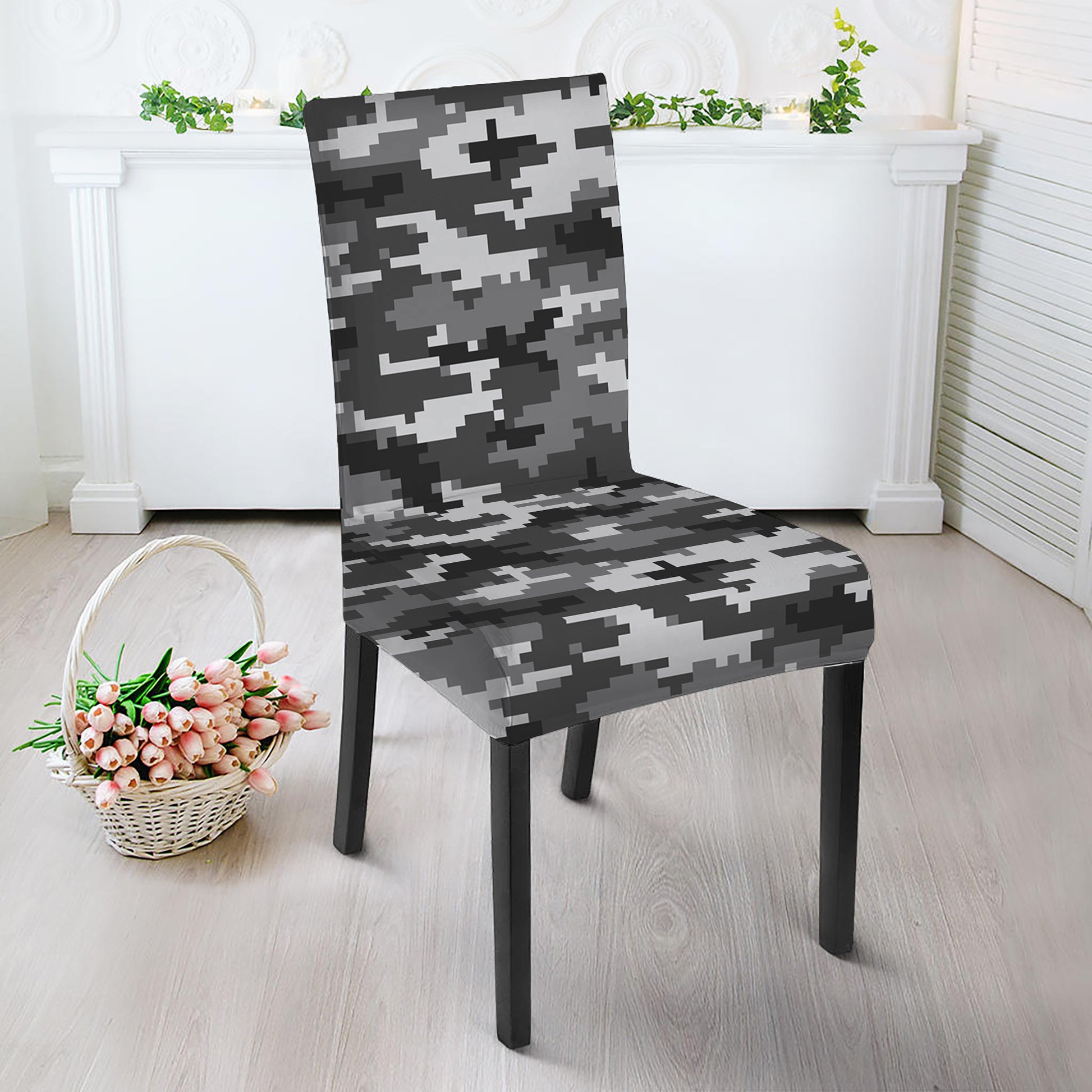 Black White And Grey Digital Camo Print Dining Chair Slipcover