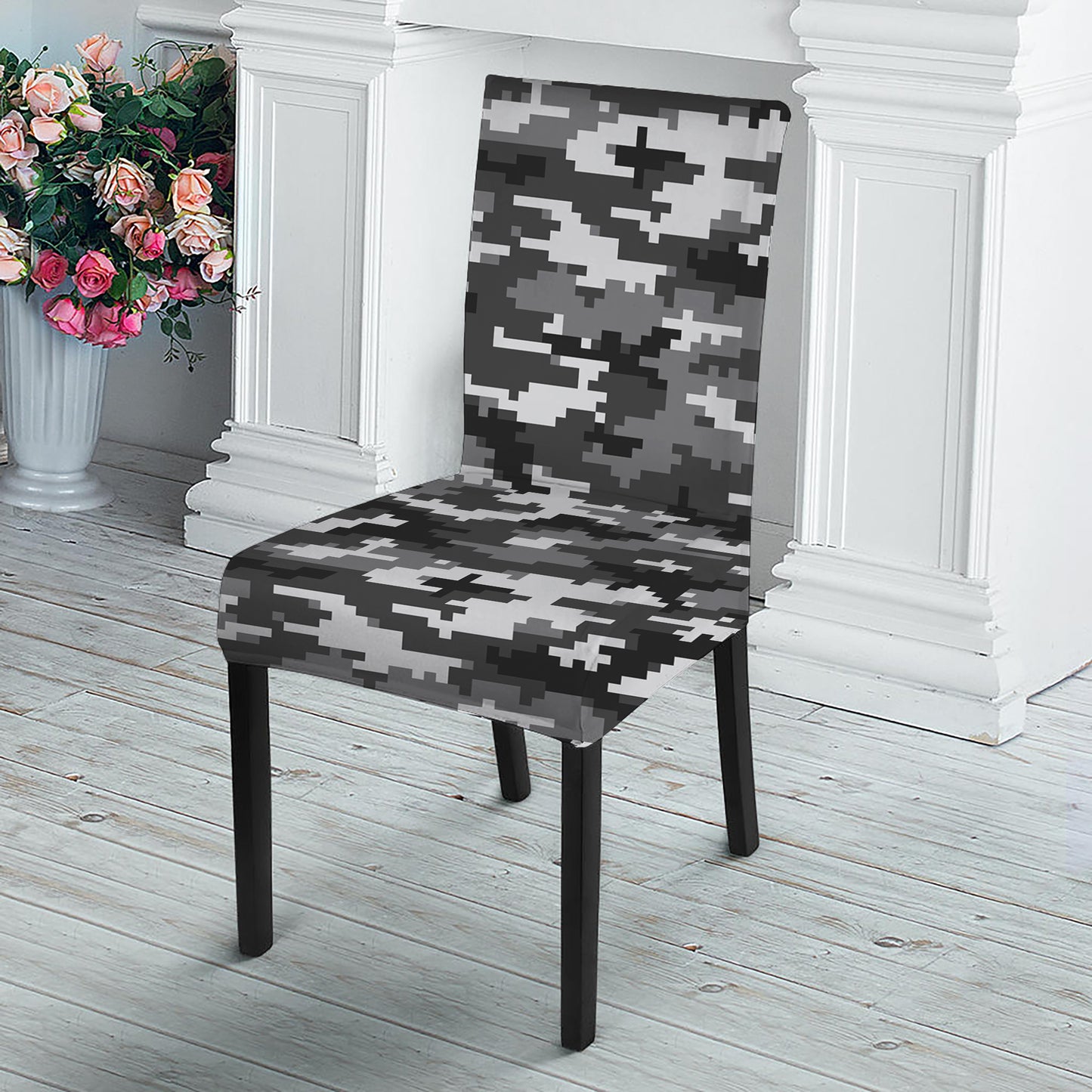 Black White And Grey Digital Camo Print Dining Chair Slipcover