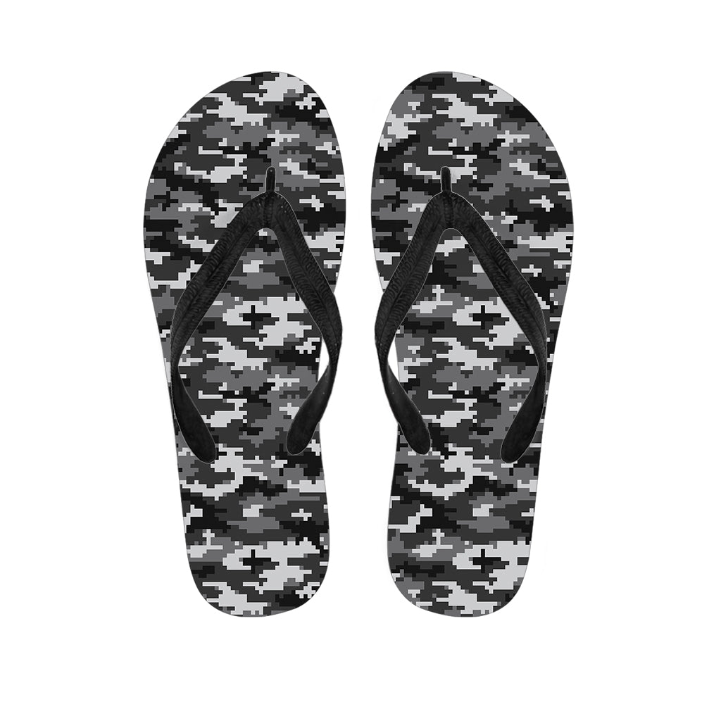 Black White And Grey Digital Camo Print Flip Flops