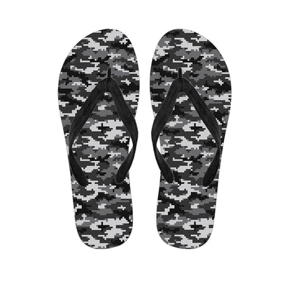 Black White And Grey Digital Camo Print Flip Flops