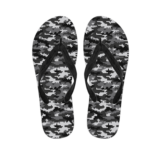 Black White And Grey Digital Camo Print Flip Flops