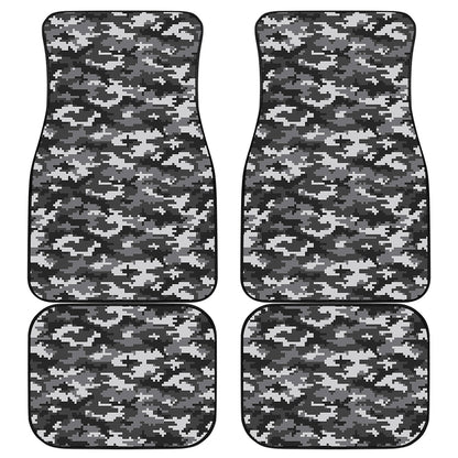 Black White And Grey Digital Camo Print Front and Back Car Floor Mats