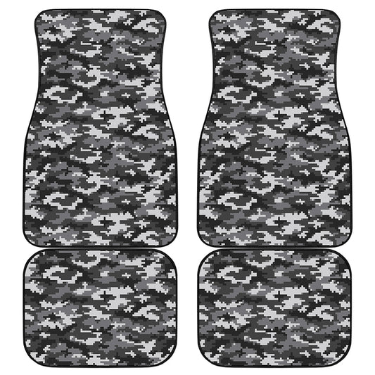 Black White And Grey Digital Camo Print Front and Back Car Floor Mats