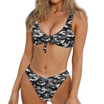 Black White And Grey Digital Camo Print Front Bow Tie Bikini