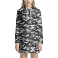 Black White And Grey Digital Camo Print Pullover Hoodie Dress