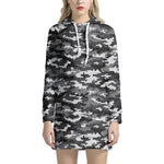 Black White And Grey Digital Camo Print Hoodie Dress