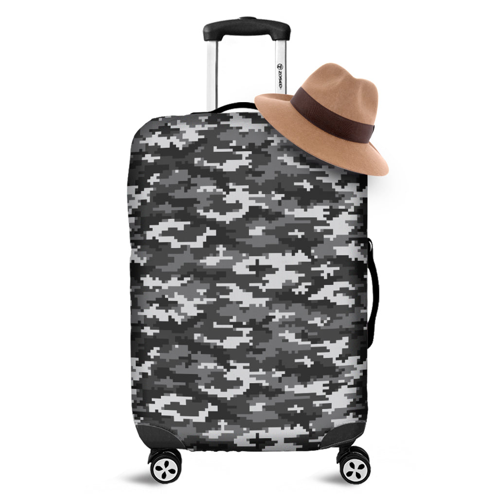 Black White And Grey Digital Camo Print Luggage Cover