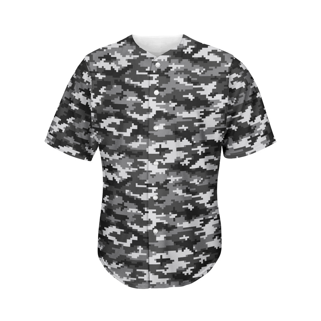 Black White And Grey Digital Camo Print Men's Baseball Jersey