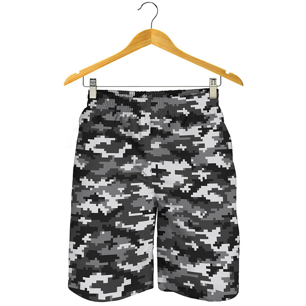 Black White And Grey Digital Camo Print Men's Shorts