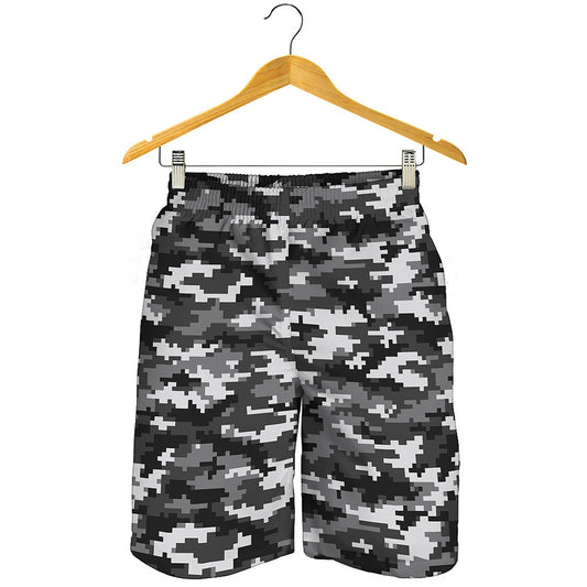 Black White And Grey Digital Camo Print Men's Shorts