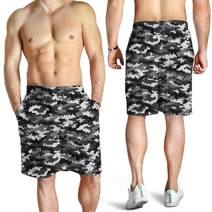 Black White And Grey Digital Camo Print Men's Shorts
