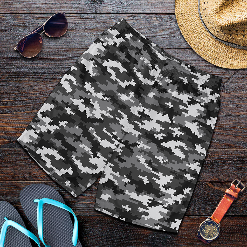 Black White And Grey Digital Camo Print Men's Shorts