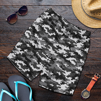 Black White And Grey Digital Camo Print Men's Shorts