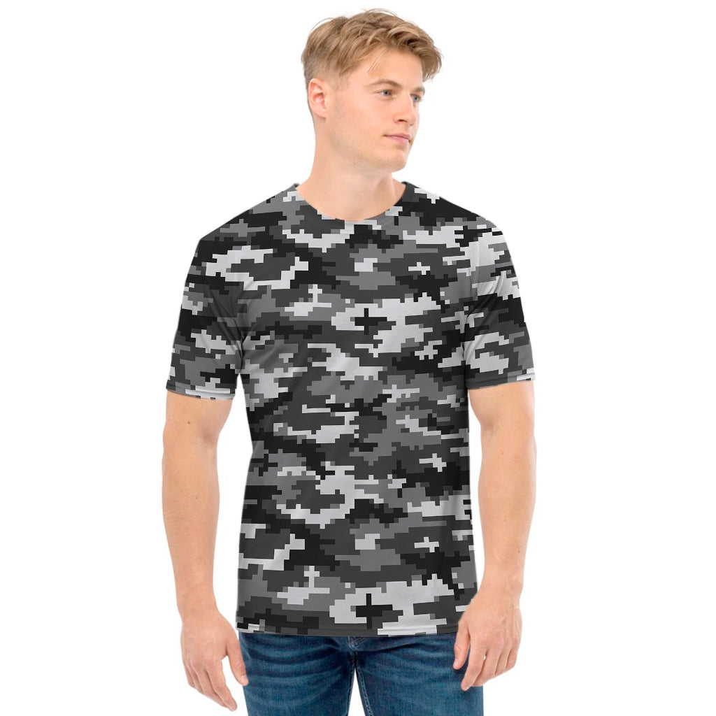 Black White And Grey Digital Camo Print Men's T-Shirt