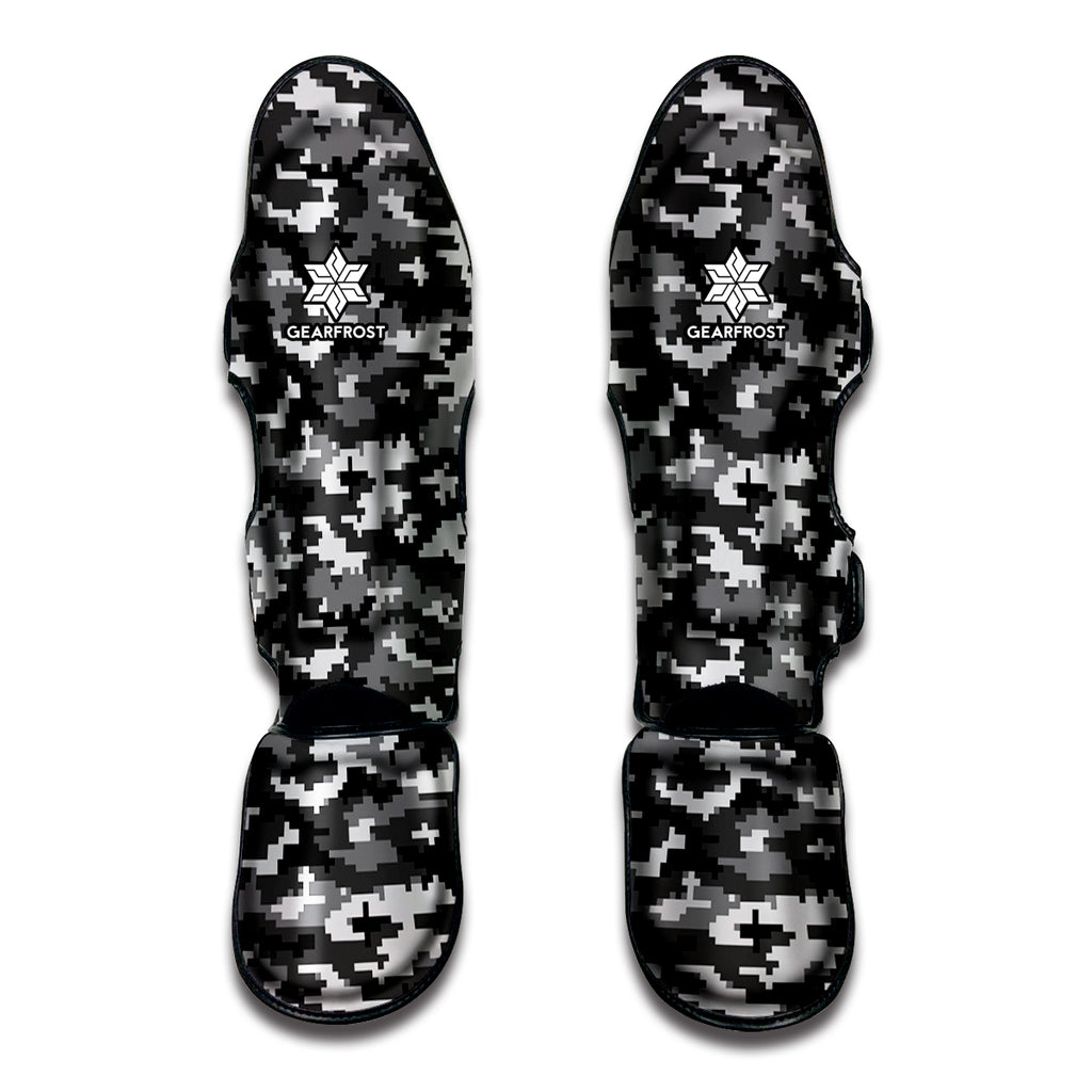 Black White And Grey Digital Camo Print Muay Thai Shin Guard