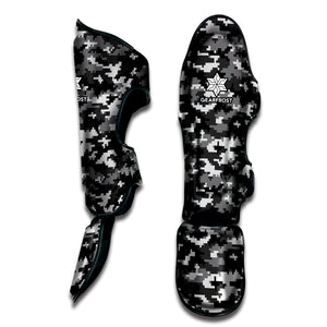 Black White And Grey Digital Camo Print Muay Thai Shin Guard