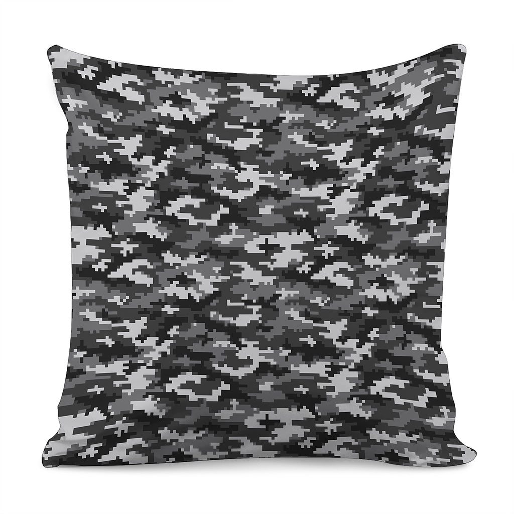 Black White And Grey Digital Camo Print Pillow Cover