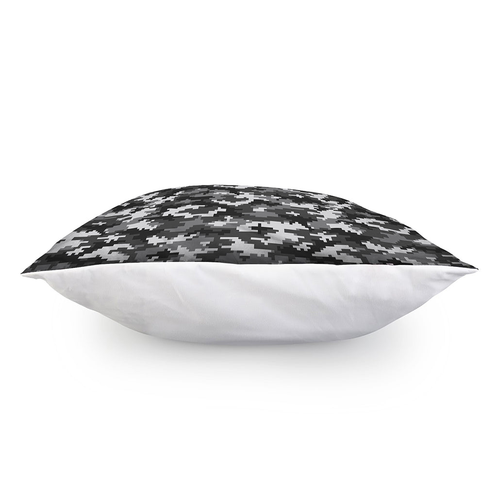 Black White And Grey Digital Camo Print Pillow Cover
