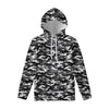 Black White And Grey Digital Camo Print Pullover Hoodie
