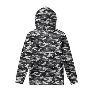 Black White And Grey Digital Camo Print Pullover Hoodie