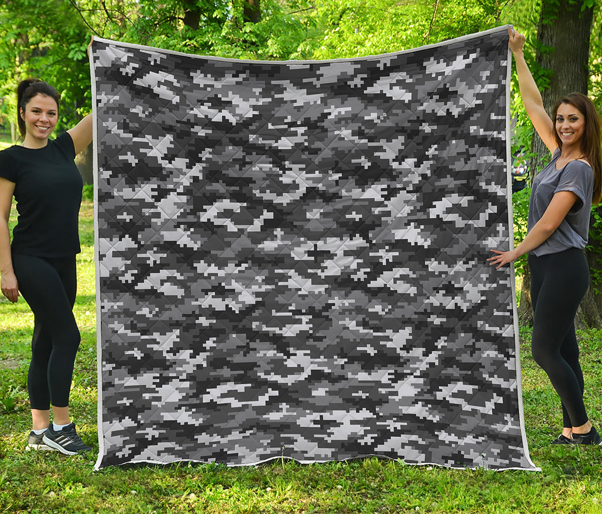 Black White And Grey Digital Camo Print Quilt