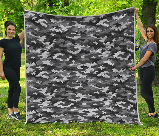 Black White And Grey Digital Camo Print Quilt